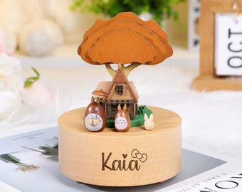 Birthday Custom Wooden Totoro Rotating Music Box,Totoro Home Decor,Anime Music Box,Baby Shower,Couple Gift,Unique Birthday Gift for Kids