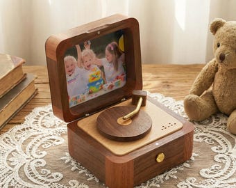 Birthday Gift Personalized Music Box with Photo, Cute Vintage Style Record Player, Birthday Gift for Children,Anniversary Gifts