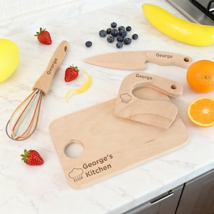 Easter gift, Kids Birthday Gift,Wooden Knife for Kids,Educational Children’s Utensils, Waldorf Toys, Kids Cooking Set,  Cutting Board Set