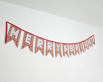 Merry & Bright Fabric Banner – Hand-Sewn Holiday Mantel Decor