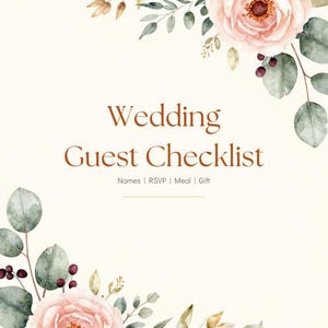 Checklista för bröllopsgäster med blommor, planeringsbilaga, OSA-spårning (digital nedladdning)