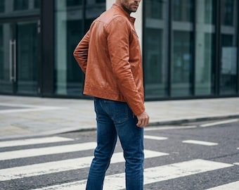 camel brown leather jacket
