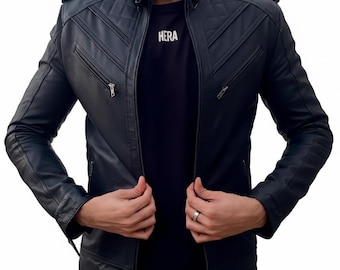 Giacca di pelle da motociclista nera