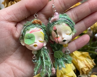 Doll Earrings Spooky Creepy Handmade Dangle Earrings Dark Fantasy Miniature Jewelry Weird Horror Gift for Gothic