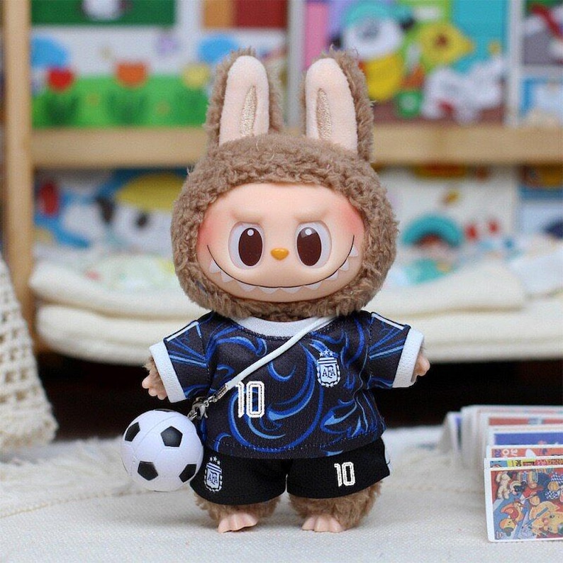 Labubu World Cup Outfit Set Football Jersey Doll Clothes Soccer Fan Costume for Labubu Dolls Country Team Edition Collectible Outfit Argentina Away Kit