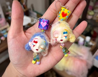 Gothic Doll Earrings Handmade Creepy Jewelry Harajuku Punk Kawaii Horror Doll Dangle Earrings Unique Art Polymer Clay Earrings Gift for Her