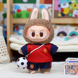 Labubu World Cup Outfit Set Football Jersey Doll Clothes Soccer Fan Costume for Labubu Dolls Country Team Edition Collectible Outfit Spain