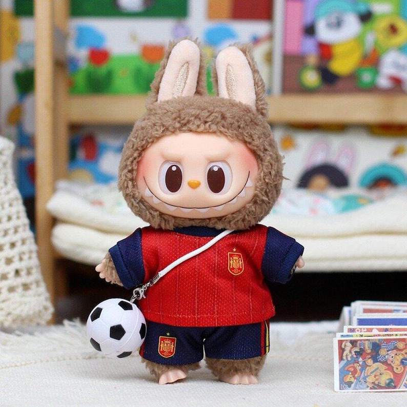Labubu World Cup Outfit Set Football Jersey Doll Clothes Soccer Fan Costume for Labubu Dolls Country Team Edition Collectible Outfit Spain