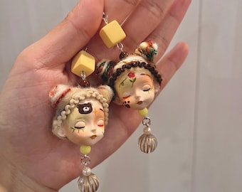 Handmade Doll Earrings Creepy Jewelry Kawaii Cottagecore Bear Doll Dangle Earrings Sad Girl Unique Gift for Her