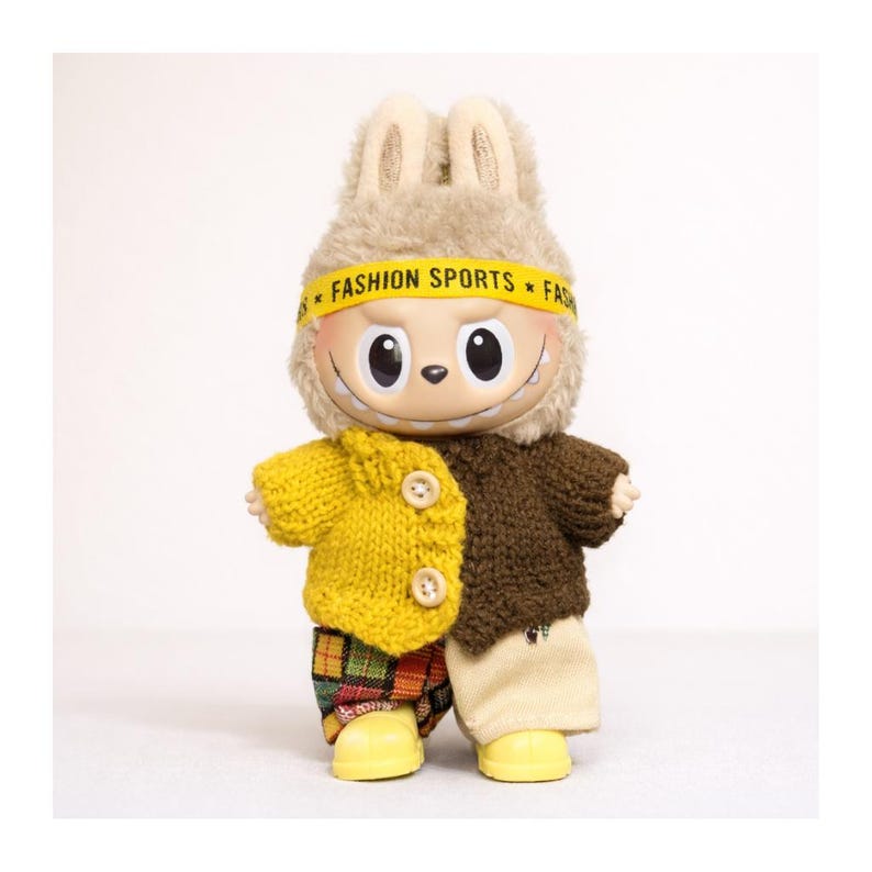 Labubu yellow streetwear outfit knit clothes for 17cm doll plush toy