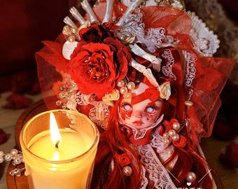 Victorian Gothic Brooch | Handmade Red Rose Collectible | Dark Fantasy OOAK