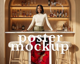 Poster Mockup in a Modern Home Bar  | PSD with Smart Object in 4K Interior