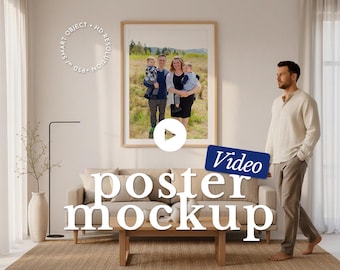 Living Room Video Mockup, Animated Wall Art Frame (PSD Digital Download)