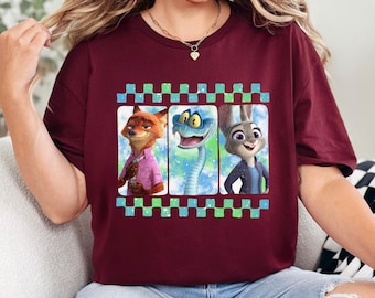 Checkered Disney Zootopia 2 Shirt Judy Hopps Nick Wilde Gary Snake Disneyland Tee 474507