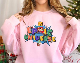 Sudadera de Epic Universe Mario Land, sudadera con capucha de Super Nintendo World, cuello redondo de Universal Studios Vacation 473449