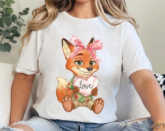 Camiseta con corazón de Zootopia en acuarela de Disney, Judy Hopps, Nick Wilde, San Valentín, lazo, amor, 474491