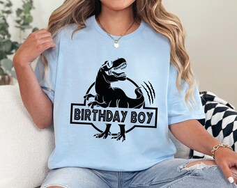 Camiseta de cumpleaños de dinosaurio para niño, camiseta de fiesta jurásica