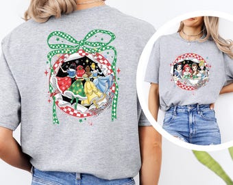 Camiseta navideña de las Princesas Disney, camiseta "Muy Feliz Navidad", top con lazo "Princess Squad Coquette" 474317