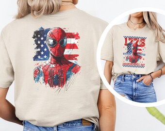 Spiderman 4th Of July Retro Graphic Tee Trendy Custom Print Casual Apparel 476614