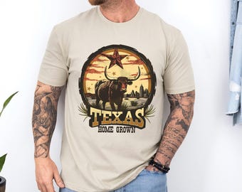 Camiseta Lone Star Roots, Camiseta con estampado de cuernos largos, Camiseta estilo vaquero occidental con orgullo tejano 474084