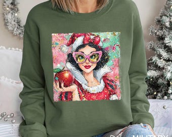 Sudadera navideña con gafas de sol de princesa Disney, sudadera con capucha navideña, top de cuello redondo navideño estilo real estilo invernal 474343