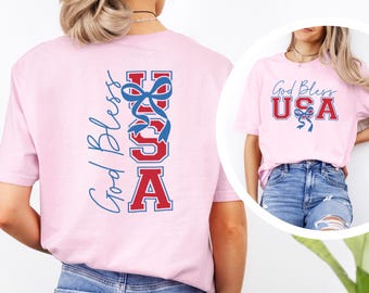 God Bless America Shirt Coquette USA Tee Fourth July Party Girly American Independence Day Vintage Outfit 475605