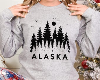 Sudadera con capucha de Alaska, estado de Alaska, bosque, pino, naturaleza, aire libre, viaje, aventura, cuello redondo 473904