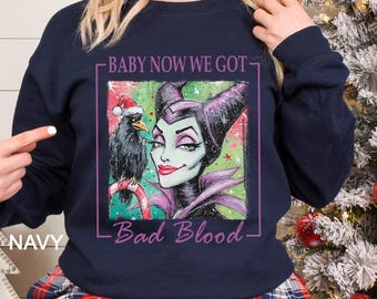 Christmas Disney Princesses Sweatshirt, Ariel Cinderella Aurora Evil Queen Maleficent Christmas Crewneck Hoodie 474347