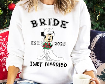 Custom Year Mickey Groom Minnie Bride Sweatshirt Just Married Couple Matching Anniversary Crewneck 473613