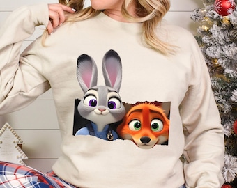 Disney Zootopia Retro Sweatshirt Judy Hopps Nick Wilde Fox Bunny Hoodie Crewneck Gift 474497