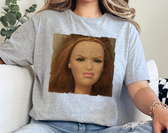 Distressed Doll Face Meme Shirt Viral Internet Sarcastic Cringy Disgusted Graphic Tee Collectible 476091