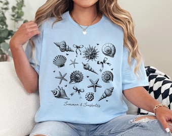 Summer Seashells Beach Shirt Ocean Lover Tee Cute Coastal Animal Graphic Vacation Women Top 475871