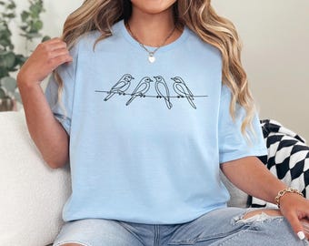 Summer Birds On Line Retro Graphic Tee Trendy Custom Print  Nice Casual 476976