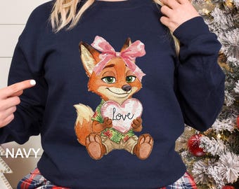 Watercolor Zootopia Sweatshirt, Judy Hops Nick Wilde Heart Hoodie, Valentine Disney Love Crewneck 474491