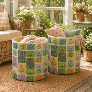 Wäschekorb mit Blumenmuster, gesteppter Stoffkorb, Aufbewahrungskorb im Cottagecore-Stil für Kinderzimmer, Organizer für Wildblumendecken