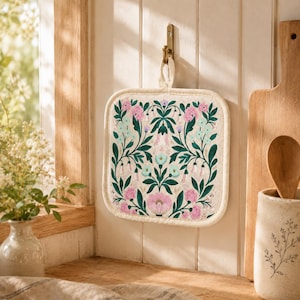 Gesteppter Topflappen mit Blumenmuster: Botanischer Wildblumen-Topflappen, Landhausküche