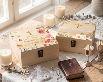 Boîte à souvenirs personnalisée pour la Confirmation d'une fille – Cadeau de Première Communion –  Boîte à souvenirs religieuse avec prénom