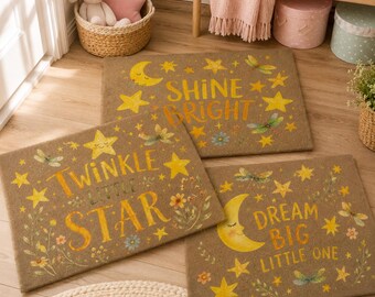 Celestial Nursery Doormat, Moon and Stars Kids Mat, Twinkle Little Star Playroom Decor, Baby Shower Gift