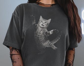 Unhinged Cat Meme Tee, Y2K Grunge Tabby shirt for Cat Lovers