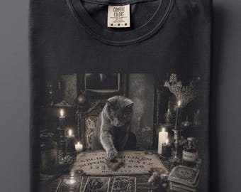 Cat Ouija Board Shirt, Vintage Halloween Cat Meme Tee, Funny Dark Humor Seance T-Shirt