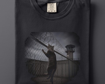 Funny Inmate Cat Shirt, Vintage Prison Meme Tee, Escaping Cat Comfort Colors T-Shirt