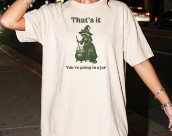 Comfort Colors Raccoon Witch Tee, Spell Jar Meme, Dark Humor Halloween T-Shirt