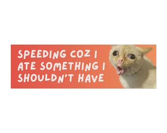 Speeding Coz I Ate Something I Shouldn't Have Cat Car Magnet | Funny Cat Bumper Decor for Panicked Drivers