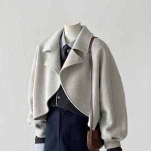 Cropped 100% Wool Jacket for Women – Unique Cut Textured Floral Wool Coat, Handmade Winter Outerwear