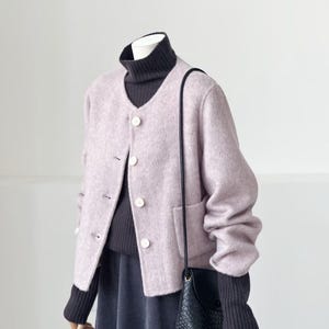 2 Sizes - Aria Reversible Wool Short Cardigan,  Short Wool Jacket Lavender Purple – Soft Natural Fabric Coat, Spring outwear, wool cardigan