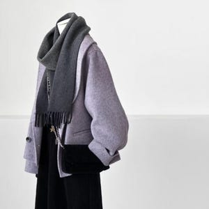Iris Cropped Handmade 100% Wool Jacket Lavender – Soft Natural Fabric Coat, Minimalist Winter Outerwear