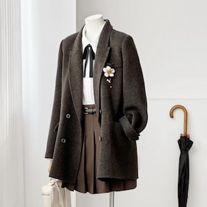Bestseller Herringbone Wool Double-breasted Blazer - Brown,  Classic Ember Wool Double-faced Coat丨Unisex coat mens jacket womens coat