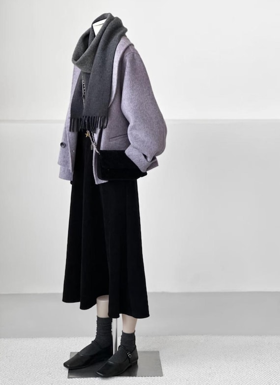 Iris Cropped Handmade 100% Wool Jacket Lavender – Soft Natural Fabric Coat, Minimalist Winter Outerwear