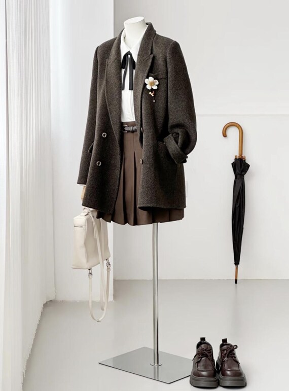 Bestseller Herringbone Wool Double-breasted Blazer - Brown,  Classic Ember Wool Double-faced Coat丨Unisex coat mens jacket womens coat