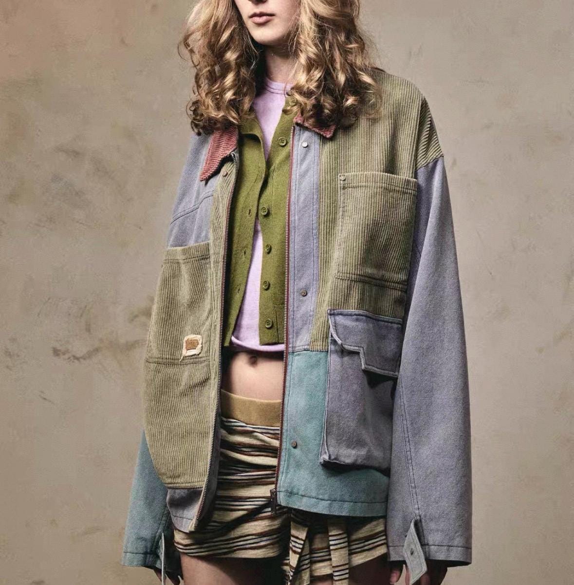 Reworked Patchwork Reworked Sample Reworked Patchwork Workwear Jacket, 100% Cotton Utility Jacket, Unisex ...